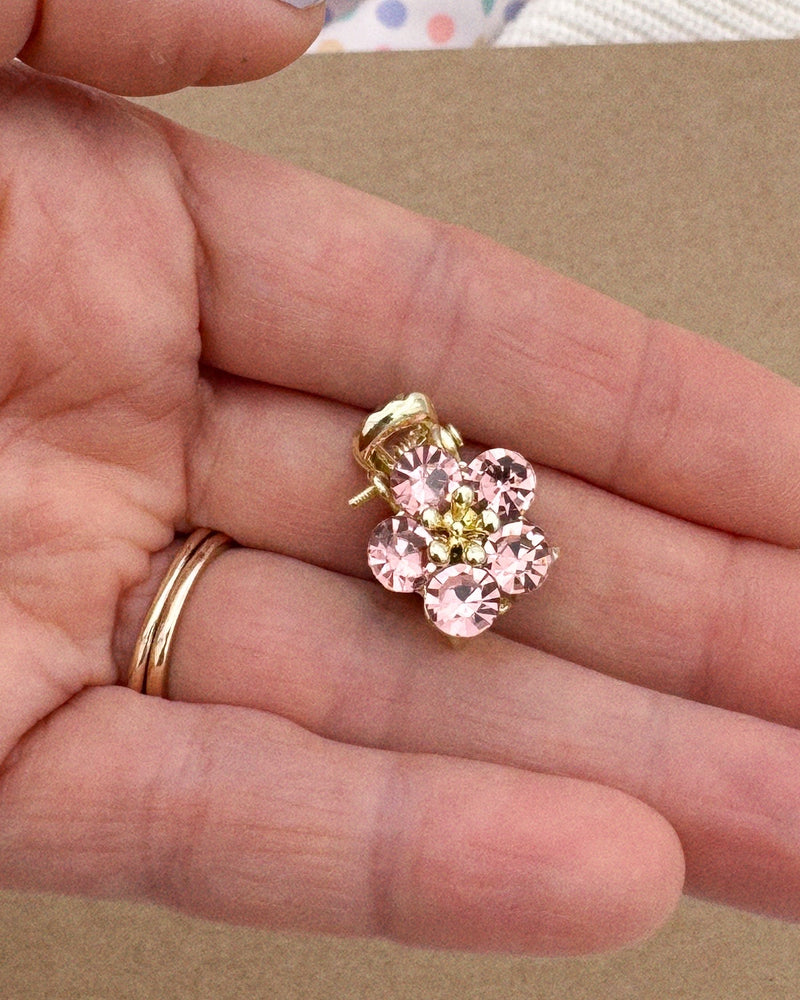 Mini Rhinestone Pink Flower // Mini Claw Clip