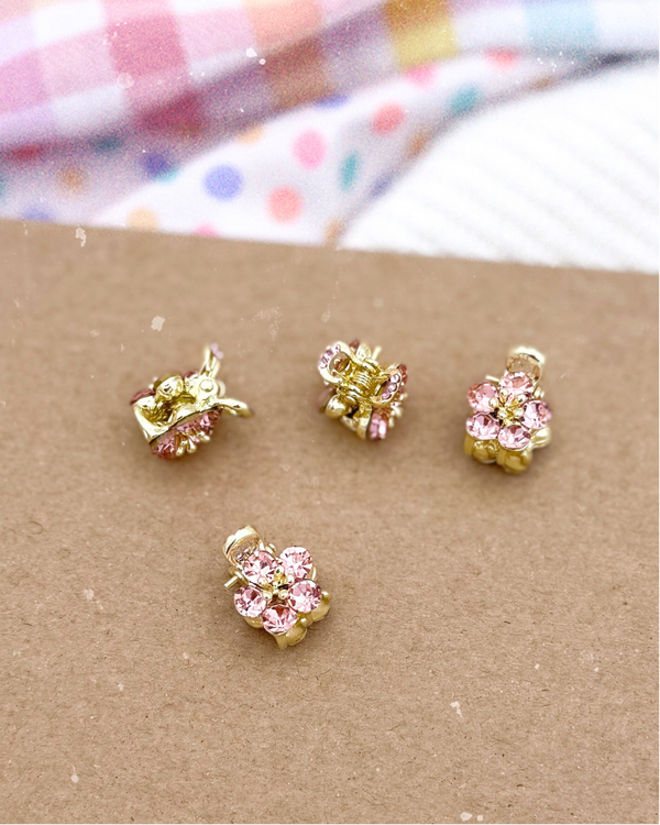 Mini Rhinestone Pink Flower // Mini Claw Clip