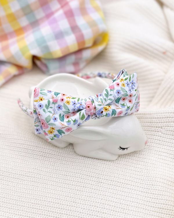 Pastel Floral on White // Bow Headband