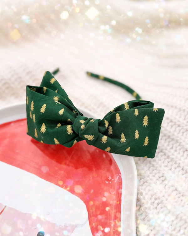 Gold Trees on Green // Bow Headband