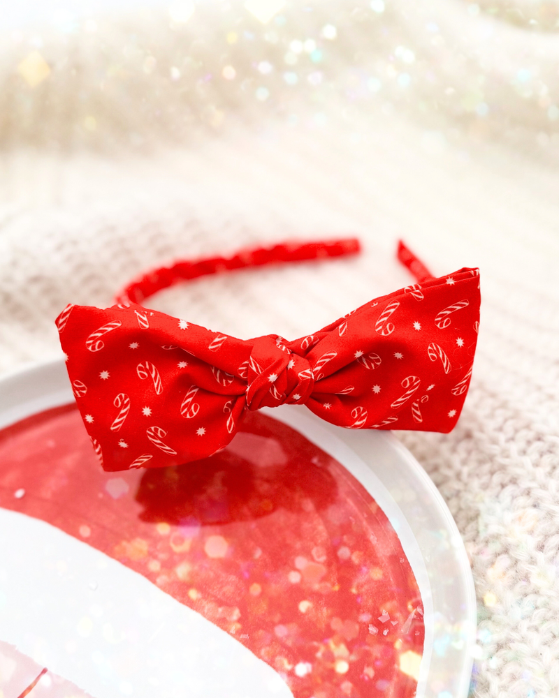 Candy Canes on Red / Bow Headband