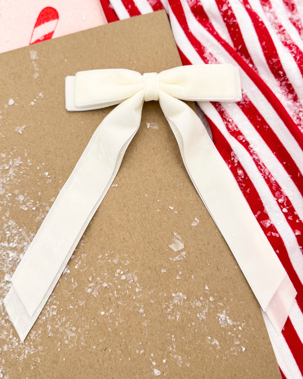 Cream Velvet Double Long-Tail Bow