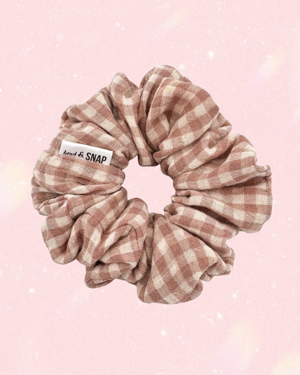 Gingham Organic Cream & Biscuit // Scrunchies