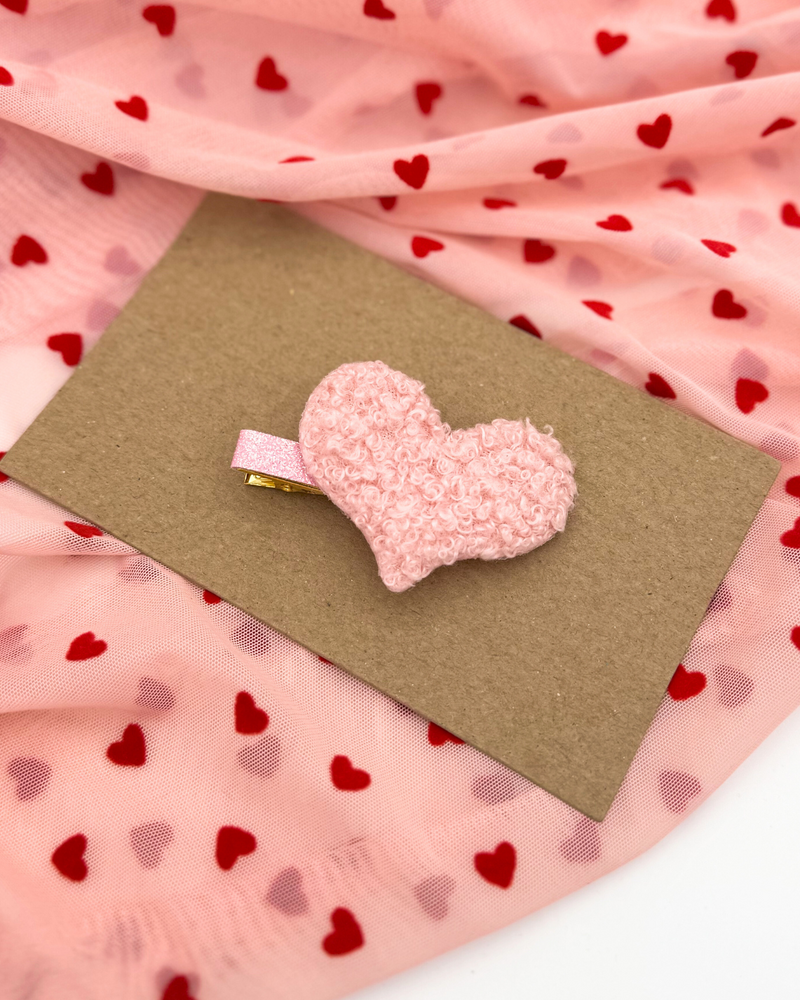 Pink Sherpa Heart // Specialty Clip